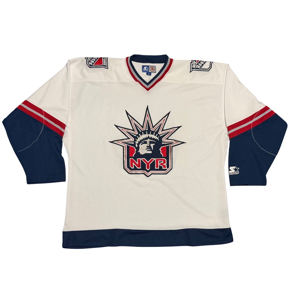 Vintage Starter New York Rangers Lady Liberty NHL Hockey Jersey White Mens XL